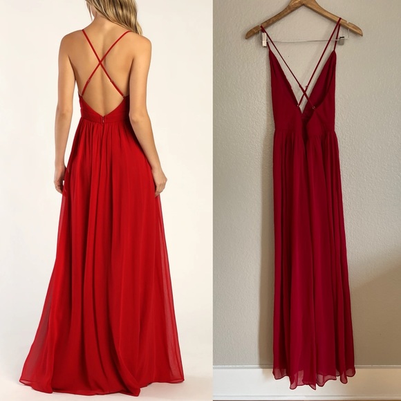 Bliss Red Pleated Maxi Dress Gown Prom - Picture 2 of 7